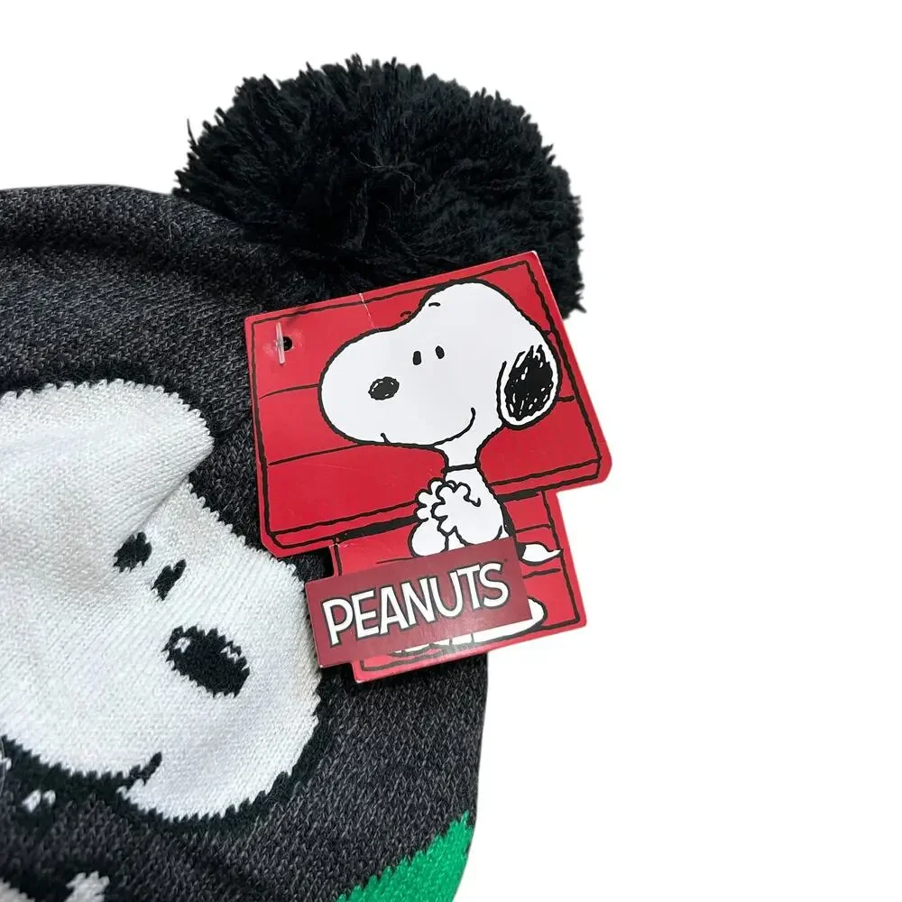 Peanuts Snoopy Christmas Lights Pom Pom Knit Hat Unisex OS Black Multi Cozy